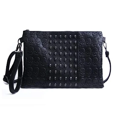 Image of EVEOUT Gothic Skull Rivet Studded Crossbody Bag for Women Ladies PU Leather Messenger Shoulder Wristband Wallet Purse