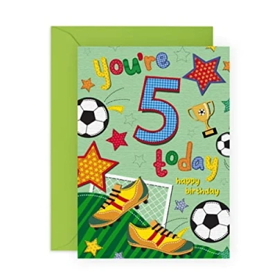 Image of Fifth Birthday Card for Boys Football Age 5 Five Year Old Happy 5th Greeting Kids Son Toddler Comes With Stickers By Central 2