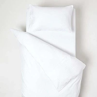 Image of HOMESCAPES White Cot Bed Duvet Cover Set 120 x 150cm 100% Egyptian Cotton Percale Toddler with Pillowcase Hypoallergenic Easy Care Children’s Bedding 330 TC 500 Thread Count Equivalent