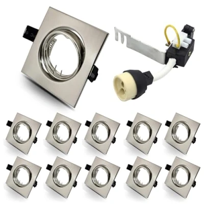 Image of HiBay 10x GU10 Downlights Recessed LED Ceiling Lights Kitchen Spotlights Square Brushed Chrome Spot Light Fittings 240V