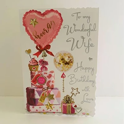 Image of Jonny Javelin Wonderful Wife Happy Birthday With Love Card Balloons Presents