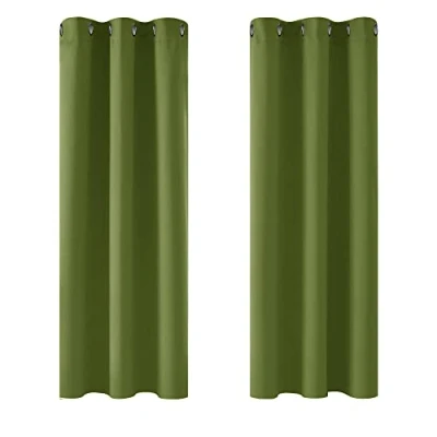 Image of Deconovo Home Decorative Eyelet Curtains Thermal Insulated Blackout for Living Room Green 42 x 54 Inch 2 Panels
