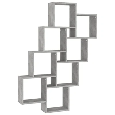 Image of vidaXL Wall Mounted Cube Shelf Unit Stable &amp; Durable, Made of Engineered Wood Ideal for Books, Awards, Ornaments 90x15x119 cm Concrete Grey Easy to Clean