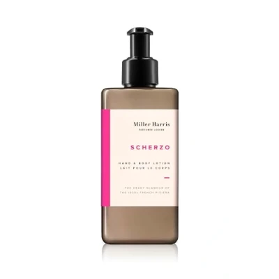 Image of Miller Harris Scherzo Hand and Body Lotion 300ml Shea Butter, Argan Oil, Glycerin, Aloe Vera &amp; Vitamin B5 Bold Vibrant Scent for Nourishing Skin