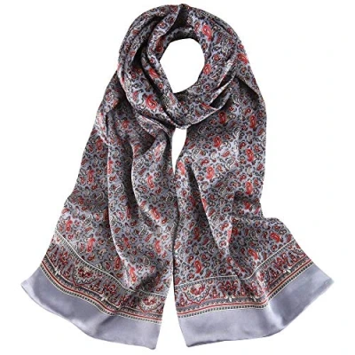 Image of UK_Stone 100% Silk Paisley Flowers Scarf, Men&#039;s # 4 Grey, One size
