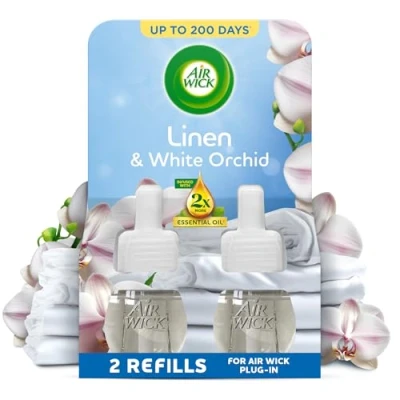 Image of Air Wick Linen &amp; White Orchid Liquid Electrical Twin Refill 19ml, Lasts for up to 100 days per refill, Freshener