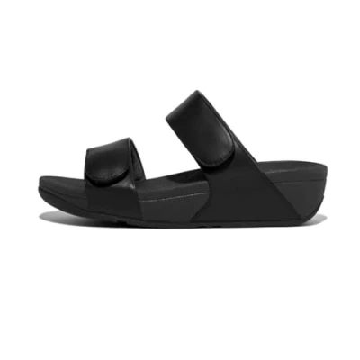 Image of Fitflop Women&#039;s Lulu Adjustable Leather Slides Sandal, All Black, 3 UK