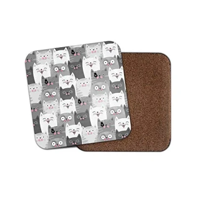Image of 1 x Funny Grey Cats Coaster Cat Kitten Cartoon Kids Mum Auntie Sister #14431