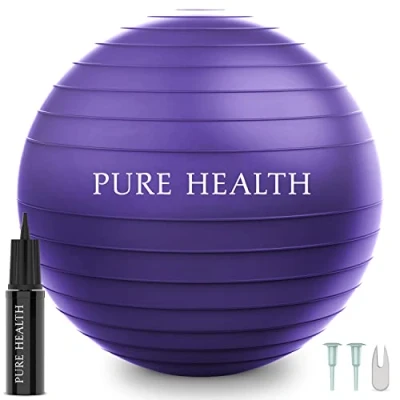 Image of Exercise Fitness Swiss Yoga Ball Anti Burst Extra thick with Hand Pump for Home Gym Birthing Yoga, Pilates, Fitness, Pregnancy &amp; Labour (M (58 65 cm), Purple)