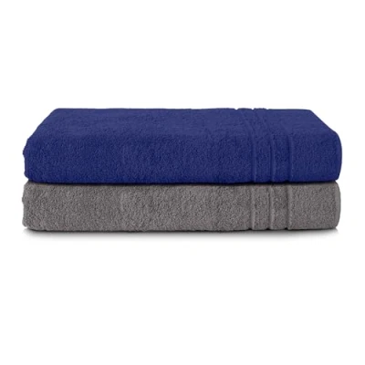 Image of Komfortec Bath Towels, 100% Cotton, Quick Dry, 70x200, Grey &amp; Royal Blue