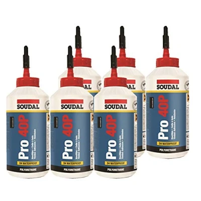 Image of Set 6x Soudal PRO 40 P PU Glue Waterproof Polyurethane Glue, D4 Wood 750g