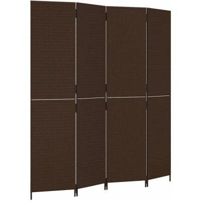 Image of vidaXL Room Divider 4 Panels Brown Poly Rattan