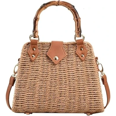 Image of Summer Straw Bag for Women Beach Rattan Top Handle Purse Crossbody Clutch Bags Handwoven Tote Handbag (Khaki)