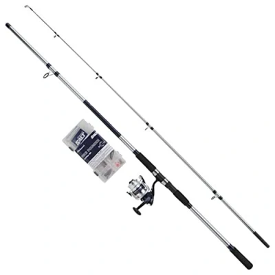Image of Shakespeare SALT Pier Pounder Combo Set, Fishing Rod and Reel Combo, Spinning Hard Case Tackle Box, Lures End Tackle, Sea Inshore/Nearshore Fishing, Unisex, Blue &amp; White, 3m 112 225g