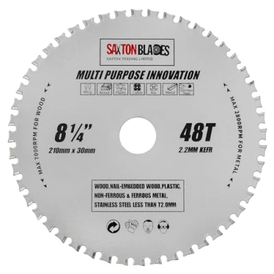 Image of TCT21048TMPT Saxton TCT Multi Purpose Innovation Circular Saw Blade 210mm x 48T Wood and Metal fits Bosch Dewalt Ryobi Makita etc