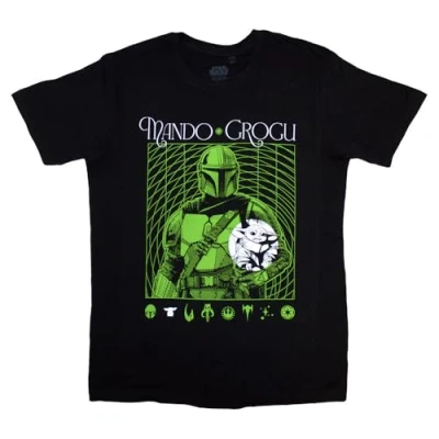 Image of Star Wars The Mandalorian Mando and Grogu Neon T Shirt XXL