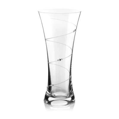 Image of DIAMANTE Swarovski Hollow Sided Trumpet Vase ‘Swirl’ Crystal Flared with Crystals 29cm Large