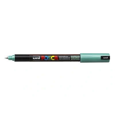Image of Uni Posca Marker PC 1MR Paint Glass Pen Extra Fine Bullet Tip 0.7mm Metallic Green
