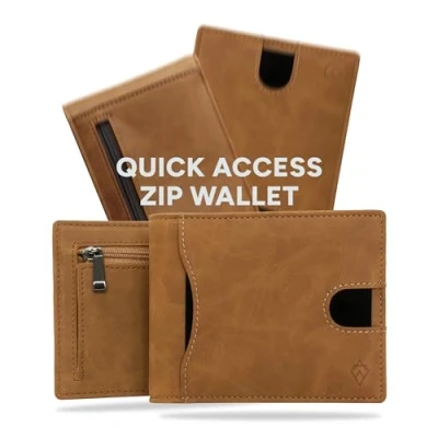 Image of AKIELO RFID Blocking Bifold Card Wallet with Zip Coin Pocket and Gift Box Stylish Mens Credit Holder Wallets for Men (Delta Tan Edition)