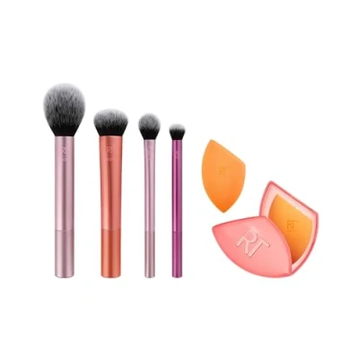 Image of Real Techniques Makeup Brush Set with Travel Sponge Blender for Eyeshadow, Foundation, Blush, and Concealer, of 7