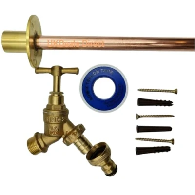 Image of UKDD® Outside Garden Tap Kit with Through Wall Flange Fixings (Outdoor Bib Tube, PTFE, Screw &amp; Plugs Kit)
