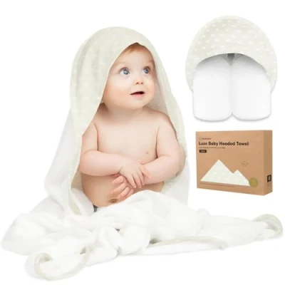 Image of KeaBabies Organic Baby Bath Hooded Towel Large Bamboo Towels 500GSM Shower With Hood For Boys, Girls Set Newborn, Infant, Toddlers, Kids (Rainbow)