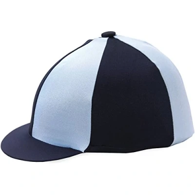 Image of HY Two Tone Navy and Pale Blue Lycra Riding Hat Silk