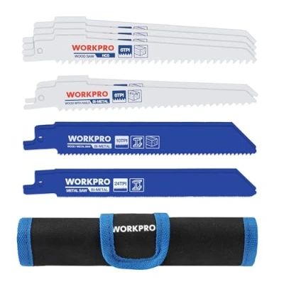 Image of WORKPRO 10 Piece Reciprocating Saw Blades Set Sabre for Metal/Wood Cutting Bi Metal/HCS with Storage Bag Compatible Most