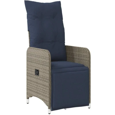 Image of vidaXL Reclining Garden Chair with Cushions Grey Poly Rattan