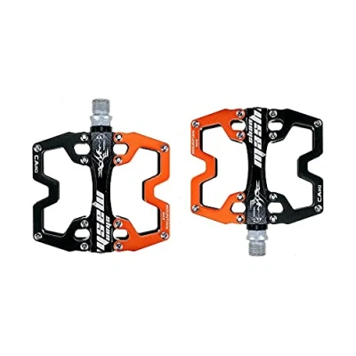 Image of shanmashi CA110 Black Orange Mountain MTB Bike Pedals 9/16 Inch Road Bicycle Parallel Pedal Ultra Light Aluminum Alloy Bearing Cycling Flat BMX