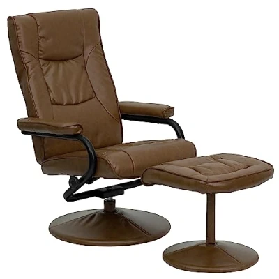 Image of Flash Furniture Contemporary Recliner and Ottoman with Leather Wrapped Base, Metal, Palimino, 72.39 x 58.42 39.37 cm