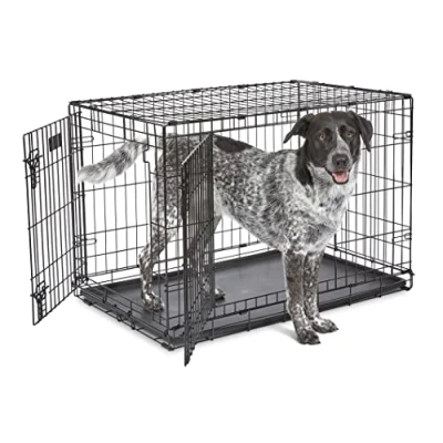 Image of MidWest Homes for Pets Newly Enhanced Double Door iCrate 90.42 cm (36 Inch) Long Dog Crate, Includes Leak Proof Pan, Floor Protecting Feet, Divider Panel &amp; New Patented Features, Black, Model 1536DDU
