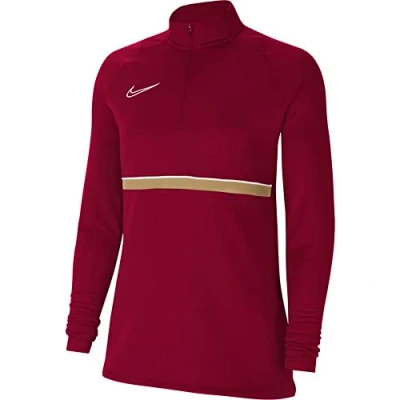 Image of Nike Women&#039;s Academy 21 Drill Top Training Sweatshirt, womens, CV2653 677, Team Red/White/Jersey Gold/White, S