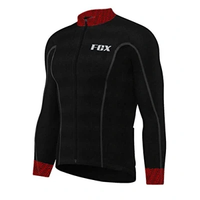 Image of FCX Mens Cycling Jersey Long Sleeves Thermal Cold Wear Winter Bicycle Team Racing Biking Top Shirt (Black Red, X Large)