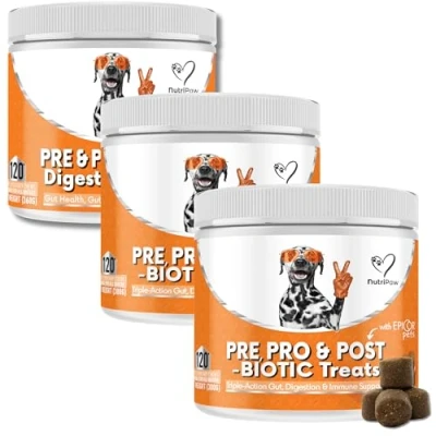 Image of NutriPaw Pre, Pro &amp; Postbiotic Treats For Dogs Gut Digestive Health, Sensitive Tums, Anal Glands Bum Scooting, Loose Stools, Waxy, Smelly Itchy Ears, Enzymes