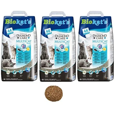 Image of Biokat Diamond Care MultiCat Fresh Cat Litter 24L Scented Antibacterial Disposable And Hypoallergenic Hygiene Granules With Smell Control Formula Combined 4.5cm Natural Catnip Ball
