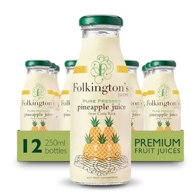 Image of Folkington&#039;s Fruit Juice, Pineapple 12 Glass Bottles, Pure Multipack x 250 ml