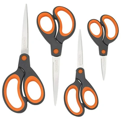 Image of Rapesco 1577 Soft Grip Handle Scissors, Black/Orange, Set of 4