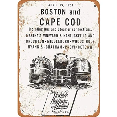 Image of Inga New Haven Railroad Boston And Cape Cod Metal Sign Retro Wall Decor Tin Signs Bar Cafehome Decoration Vintage 8X12 inches