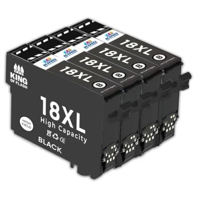 Image of KING OF FLASH 4 Black Compatible Printer Ink Cartridges For T1811 x XP30, XP102, XP202, XP305, XP405, XP205, XP302, XP415, XP412, XP315, XP312, XP215, XP212, XP405WH