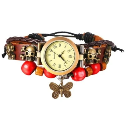 Image of JewelryWe Women Quartz Bracelet Watch: Fashion Weave Wrap Around Leather Wrist Watch Classic Bohemia