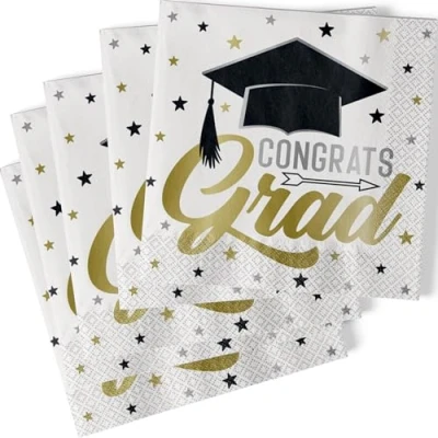 Image of Unique Stars &amp; Caps Graduation Lunch Paper 2PLY Napkins Serviettes (16pkt)
