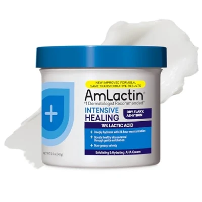 Image of AmLactin Rapid Relief Restoring Body Cream 12 oz Tub 2 in 1 Exfoliator and Moisturizer for Dry Skin with 15% Lactic Acid Ceramides 24 Hour Moisturization