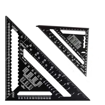 Image of 2 Pcs Rafter Square Metric, 12 inch &amp; 7 Black Set, Aluminum Carpenters Roofing Tool, Metric Woodwork Square, Triangle Ruler Protractor