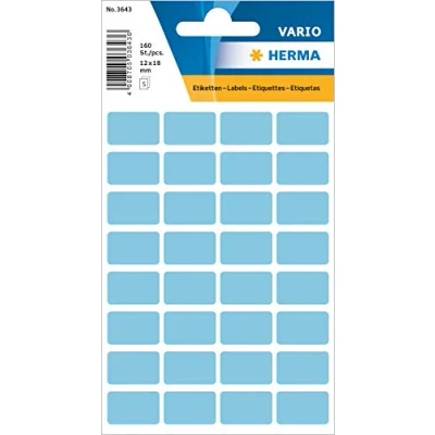 Image of HERMA Multi Purpose Labels, 32 Labels per Sheet, 5 Sheets, 12 x 18 mm, 160 Self Adhesive Small Stickers, Blank Sticky for Office Kitchen Home, Blue