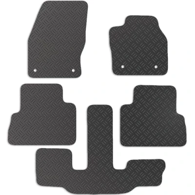 Image of Carsio Rubber Car Mats For Ford C Max Grand 2015 2019 Tailored Fit Floor Mat Set Complete Accessory Black Custom Fitted All Weather &amp; Heavy Duty, Anti Slip Backing with Clips