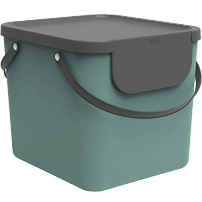 Image of Rotho Albula Waste separation system 40 L for the kitchen, Plastic (PP) BPA Dark Green/Anthracite, (40.0 x 35.8 34.0 cm)