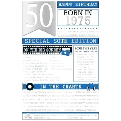 Image of 2024 50th Male Birthday Card 1974 Was A Special Year Age 50 Blue 9x6&quot;