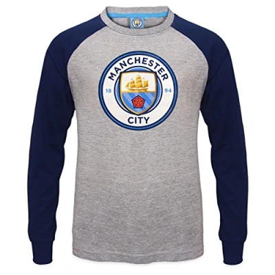Image of MANCHESTER CITY FC Official Gift Kids Crest Long Sleeve T Shirt Grey 2 3 Years