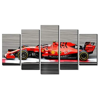 Image of Annick Goutal Canvas Painting F1 Racing Car By Ferrari Wall Art Picture Print on Artwork for Home Decoration Living Room, 5 Panel (No frame,75 x 150 cm)